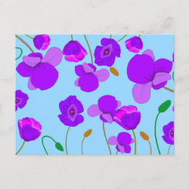 Papaver Poppy Lila op bleek-blauwe achtergrond Feestdagenkaart