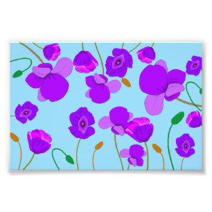 Papaver Poppy Lila op bleek-blauwe achtergrond Foto Afdruk