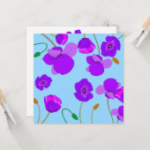 Papaver Poppy Lila op bleek-blauwe achtergrond Kaart (Voorkant / Achterkant in situ)