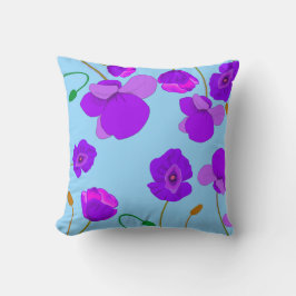 Papaver Poppy Lila op bleek-blauwe achtergrond Kussen