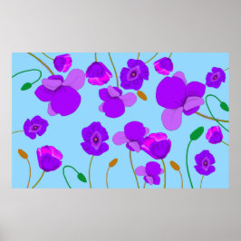 Papaver Poppy Lila op bleek-blauwe achtergrond Poster