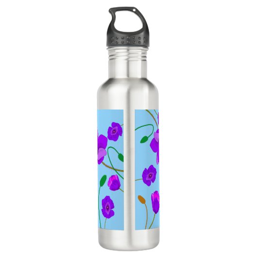 Papaver Poppy Lila op bleek-blauwe achtergrond Waterfles (Achterkant)
