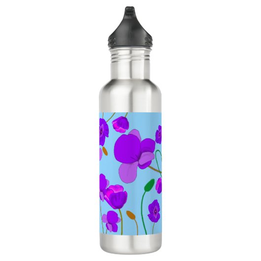 Papaver Poppy Lila op bleek-blauwe achtergrond Waterfles (Rechts)