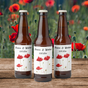 Papaver Rode bloemenbruiloft Waterverf Bruiloften Bier Etiket