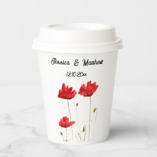 Papaver Rode bloemenbruiloft Waterverf Bruiloften Papieren Bekers (Voorkant)