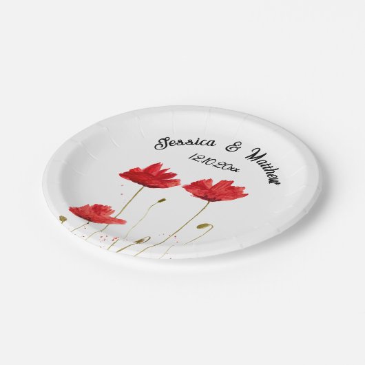 Papaver Rode bloemenbruiloft Waterverf Bruiloften Papieren Bordje (Gekanteld)