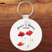 Papaver Rode bloemenbruiloft Waterverf Bruiloften Sleutelhanger (Voorkant)