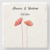 Papaver Rode bloemenbruiloft Waterverf Bruiloften Stenen Onderzetter (Voorkant)