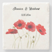 Papaver Rode bloemenbruiloft Waterverf Bruiloften Stenen Onderzetter (Voorkant)