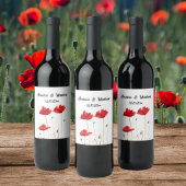 Papaver Rode bloemenbruiloft Waterverf Bruiloften Wijn Etiket