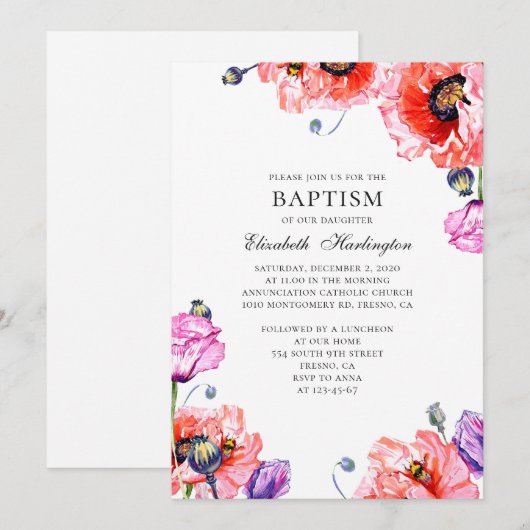 Papaver. Rode tuinbloemen. Zomerbloemendoop Kaart (Voorkant / Achterkant)