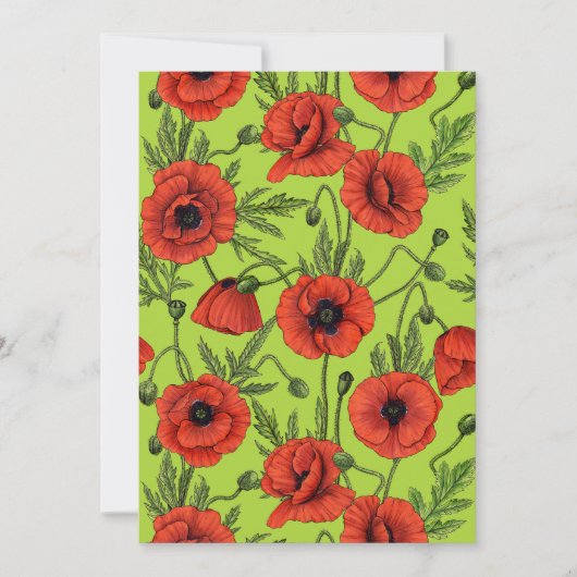 Papaver, rood en groen op limoengroen (Voorkant)