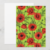 Papaver, rood en groen op limoengroen (Voorkant / Achterkant)