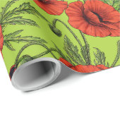 Papaver, rood en groen op limoengroen cadeaupapier (Rol Hoek)