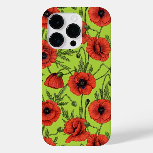 Papaver, rood en groen op limoengroen Case-Mate iPhone case (Achterkant)