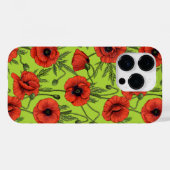 Papaver, rood en groen op limoengroen Case-Mate iPhone case (Achterkant (horizontaal))