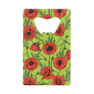 Papaver, rood en groen op limoengroen creditkaart flessenopener