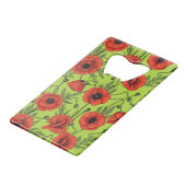 Papaver, rood en groen op limoengroen creditkaart flessenopener (Voorkant Gekanteld)