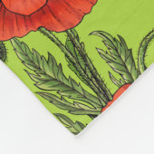Papaver, rood en groen op limoengroen fleece deken (Hoek)