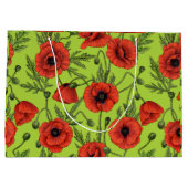 Papaver, rood en groen op limoengroen groot cadeauzakje (Achterkant)