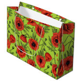 Papaver, rood en groen op limoengroen groot cadeauzakje (Voorkant Gekanteld)