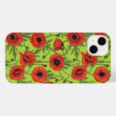 Papaver, rood en groen op limoengroen iPhone hoesje (Achterkant horizontaal)