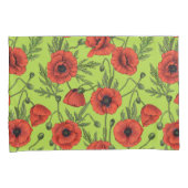 Papaver, rood en groen op limoengroen kussensloop (Voorkant-Rechts)
