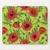 Papaver, rood en groen op limoengroen muismat (Voorkant)