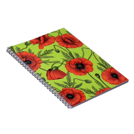 Papaver, rood en groen op limoengroen notitieboek (Rechterzijde)
