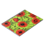 Papaver, rood en groen op limoengroen notitieboek (Linkerzijde)