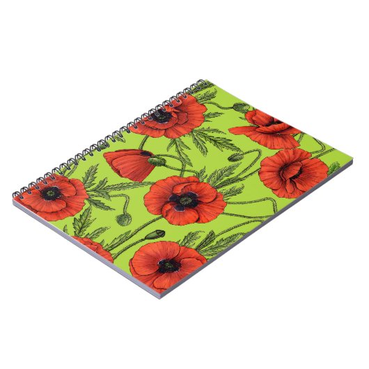 Papaver, rood en groen op limoengroen notitieboek (Linkerzijde)