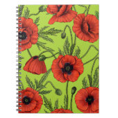 Papaver, rood en groen op limoengroen notitieboek (Voorkant)
