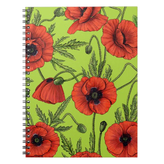 Papaver, rood en groen op limoengroen notitieboek (Voorkant)