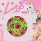 Papaver, rood en groen op limoengroen papieren bordje (Feest)