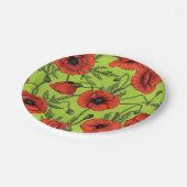 Papaver, rood en groen op limoengroen papieren bordje (Gekanteld)