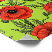 Papaver, rood en groen op limoengroen poster (Hoek)