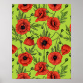 Papaver, rood en groen op limoengroen poster (Voorkant)