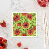 Papaver, rood en groen op limoengroen servet (Insitu)