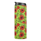 Papaver, rood en groen op limoengroen thermosbeker (Geroteerd rechts)
