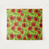 Papaver, rood en groen op limoengroen wandkleed (Voorkant (horizontaal))