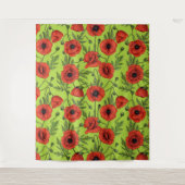 Papaver, rood en groen op limoengroen wandkleed (Voorkant)