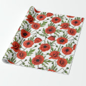 Papaver, rood en groen op wit cadeaupapier (Uitgerold)