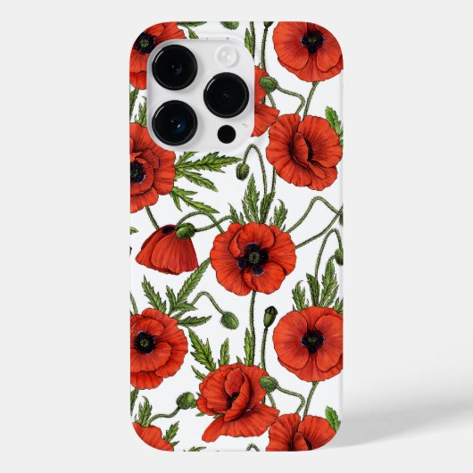 Papaver, rood en groen op wit Case-Mate iPhone case (Achterkant)