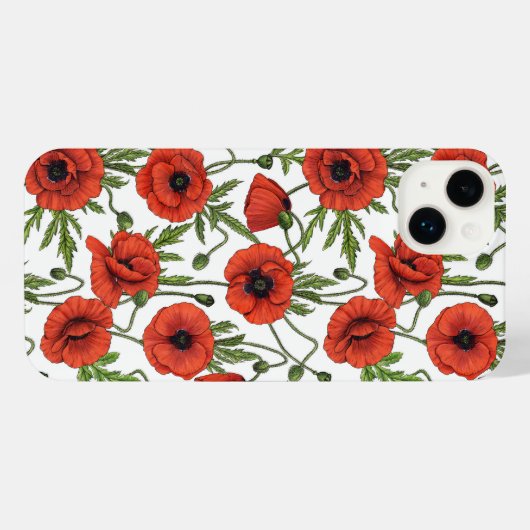 Papaver, rood en groen op wit iPhone hoesje (Achterkant horizontaal)