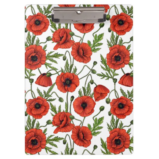 Papaver, rood en groen op wit klembord (Voorkant)