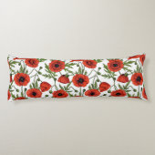 Papaver, rood en groen op wit lichaamskussen (Achterkant)