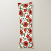 Papaver, rood en groen op wit lichaamskussen (Voorkant Verticaal)