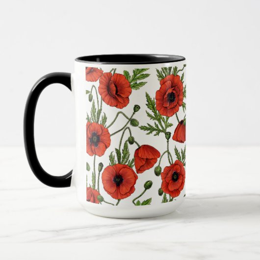 Papaver, rood en groen op wit mok (Links)