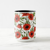 Papaver, rood en groen op wit mok (Midden)