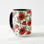 Papaver, rood en groen op wit mok (Voorkant links)